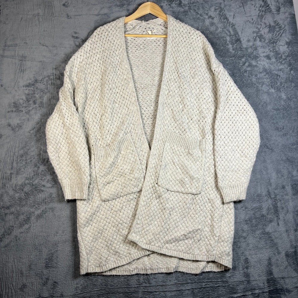 Moth By Anthropologie Cardigan Sweater Womens XL Beige Basketweave Knit Ribbed